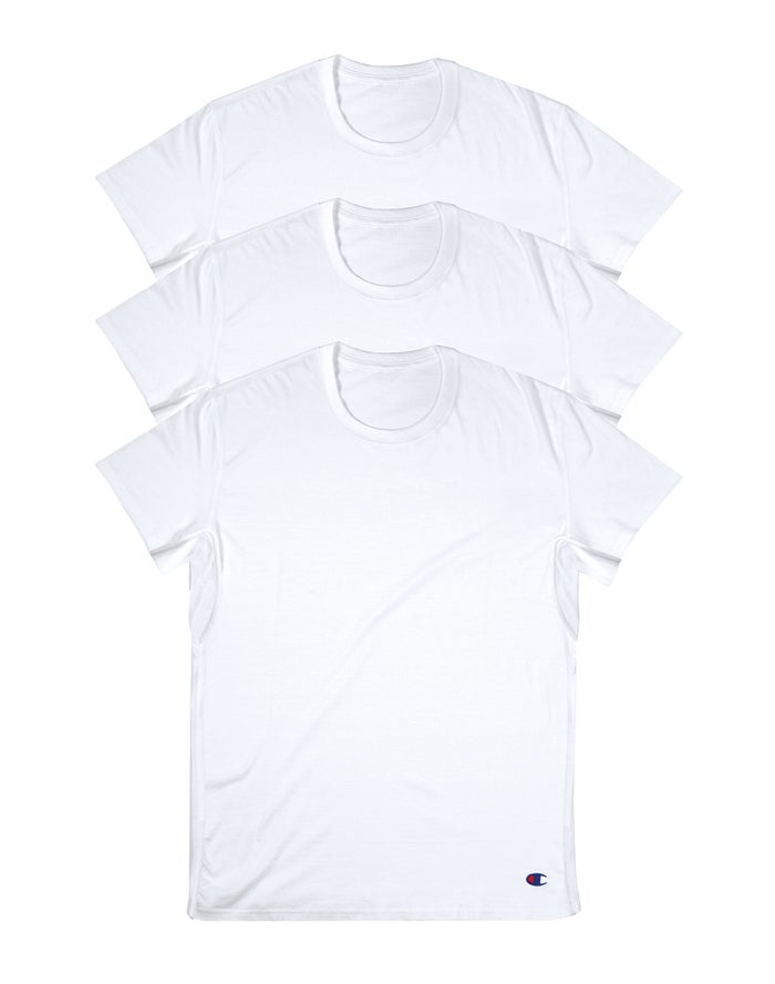 Champion Vented Crew Undershirts 3-Pack Erkek Tişört Beyaz ( QYVRNU673 )